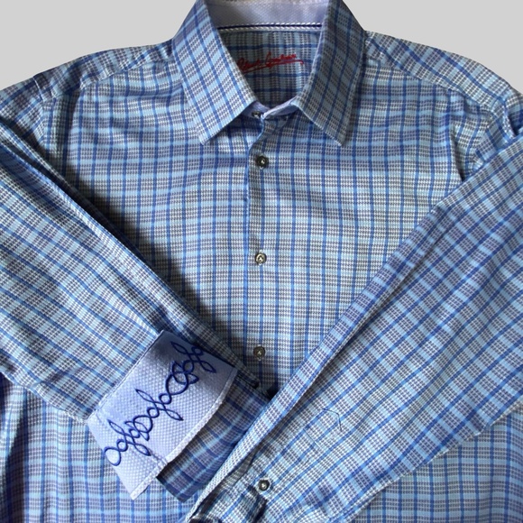 Robert Graham Mens Cotton Blue Plaid Long Sleeve Lightweight Casual Shirt- Sz-L - Picture 1 of 15